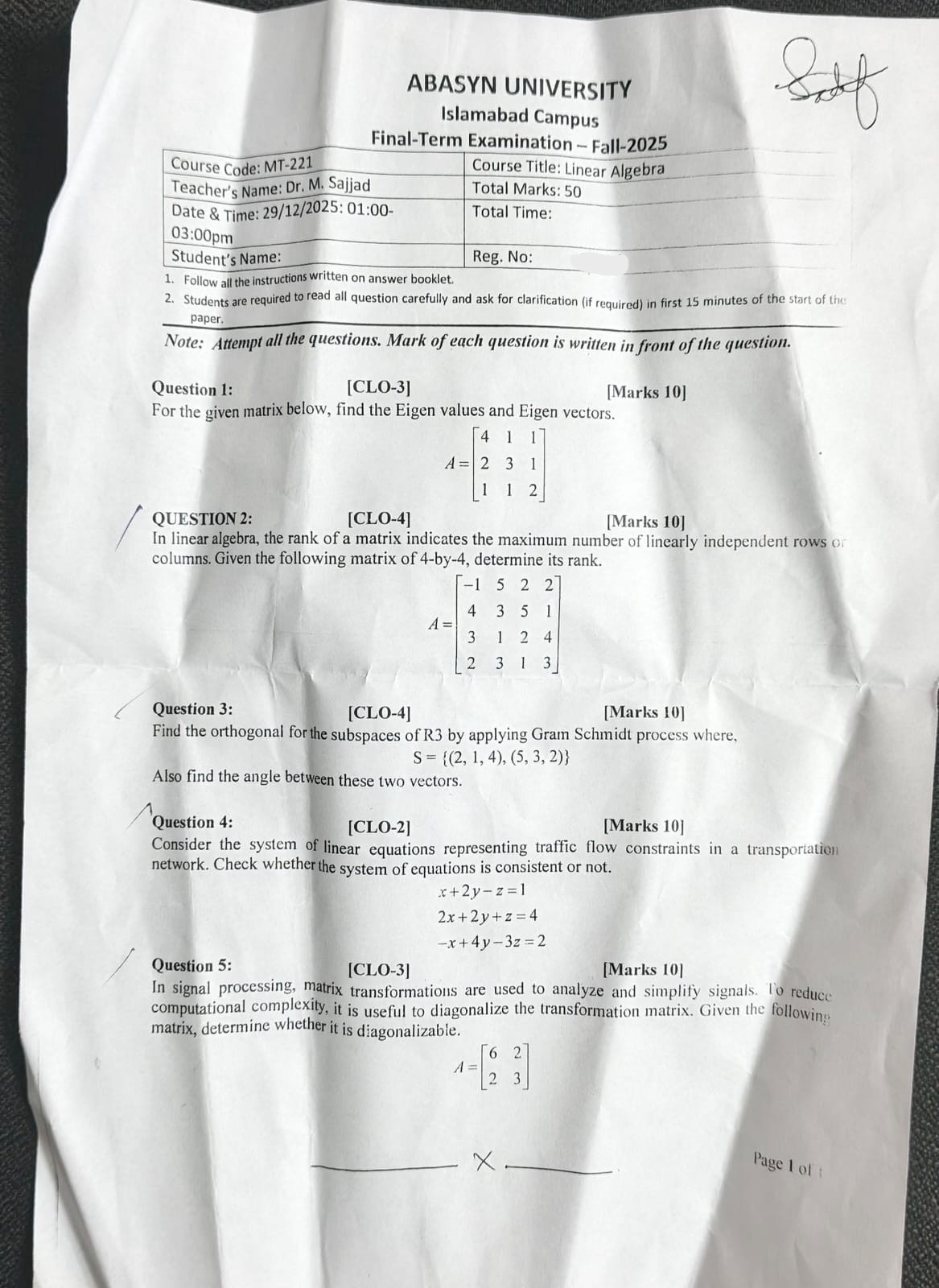 Linear Algebra MT-221